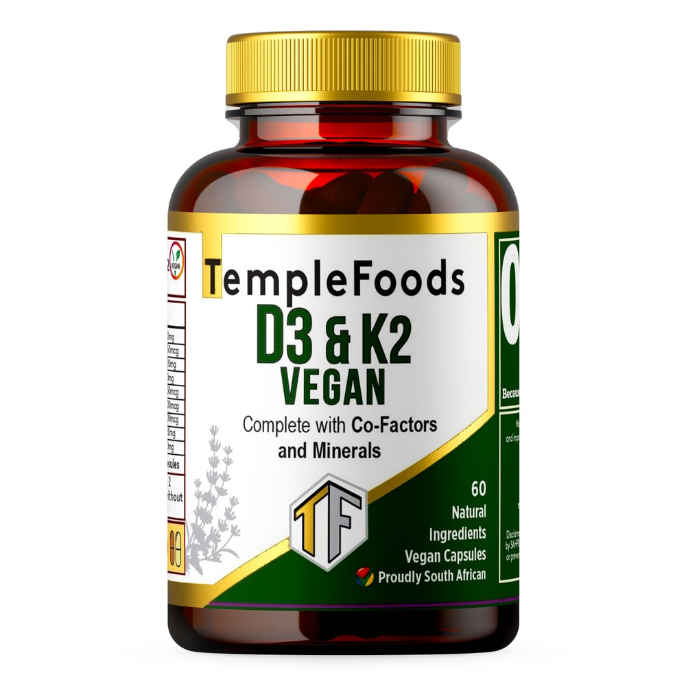 D3+ K2 Vegan Supplement. Complete with Co-Factors & Minerals. Temple Foods - 60 — view 1