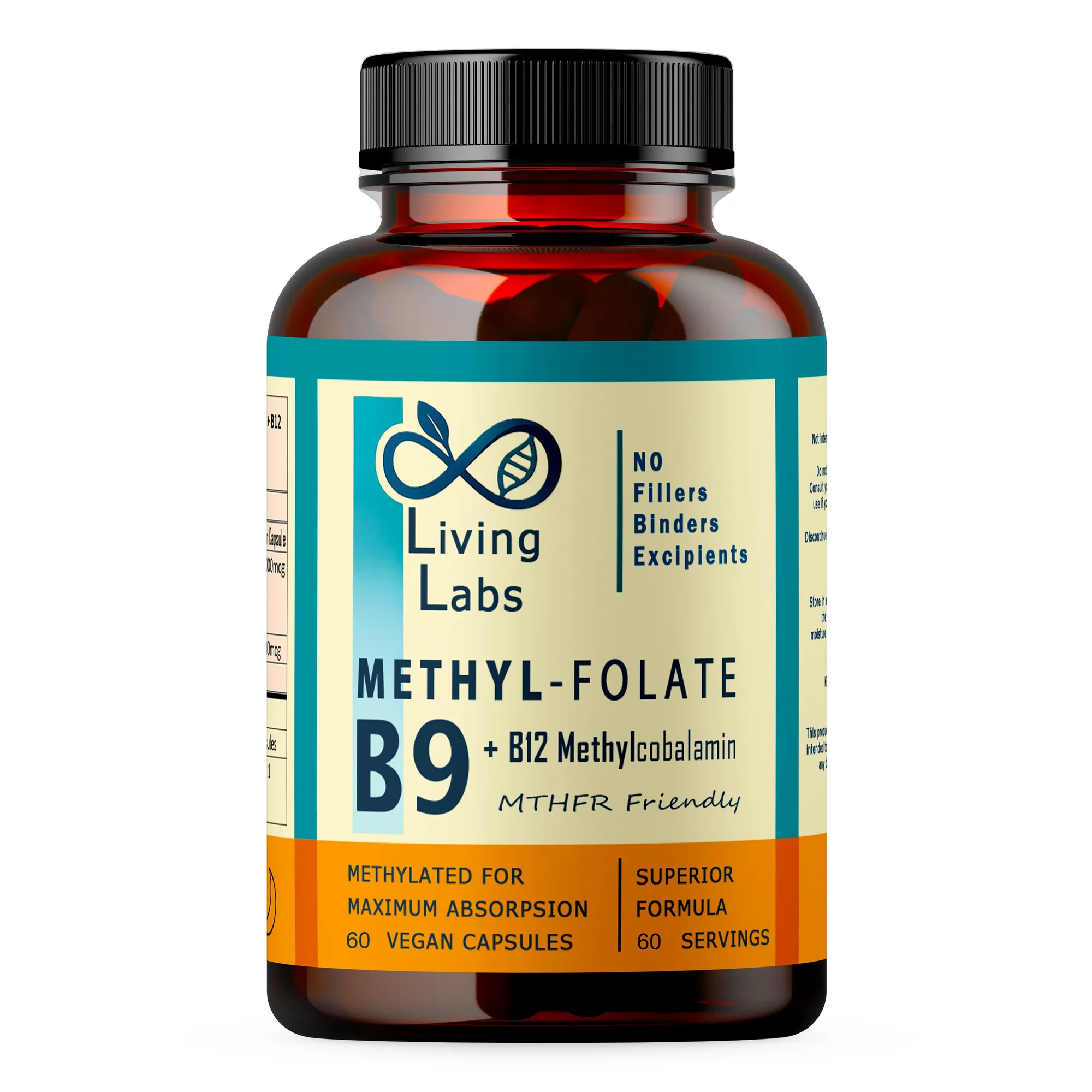 Living Labs Folate & B12 B9 Methyl Folate - 120 — view 1