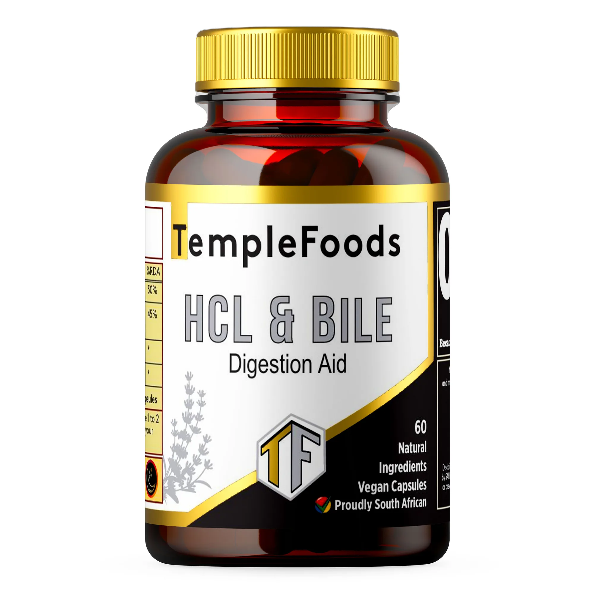 Temple Foods HCL + Bile. Protein, Fat Digestion. Stomach. Gallbladder - 60 Pack — view 1